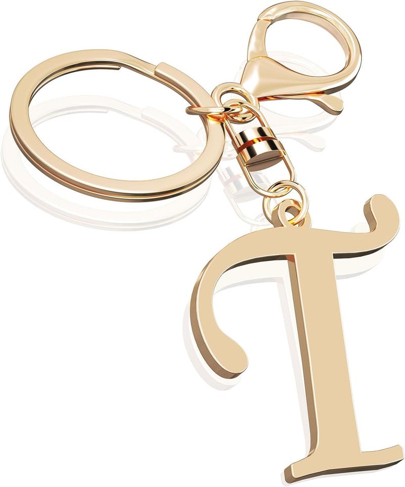 Suweibuke Cute Stainless Steel Gold Initial Letter Keychain for Women Girl, Charms for Key Handbag Backpack Bag, Personalized Gift - Image 1